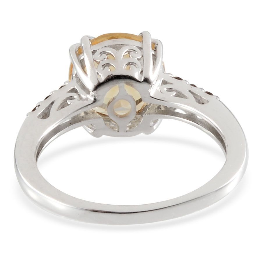 Citrine (Rnd 2.00 Ct), Brazilian Smoky Quartz Ring in Platinum Overlay Sterling Silver 2.050 Ct.