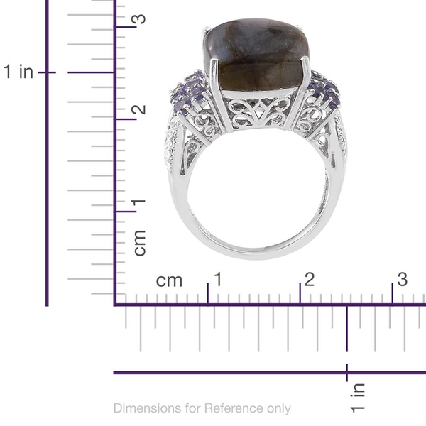Labradorite (Cush 8.50 Ct), Tanzanite Ring in Platinum Overlay Sterling Silver 9.500 Ct.