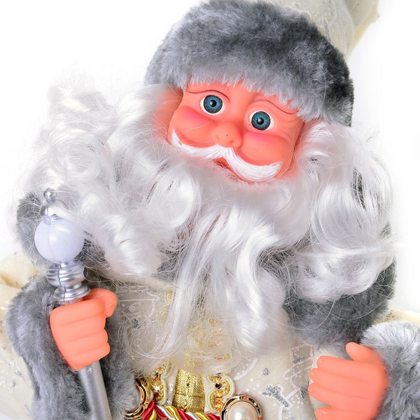 White and Grey Singing Santa with Silver Magic Wand (Size 47 Cm)