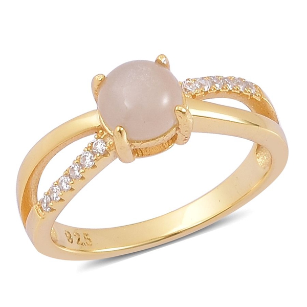 Moonstone Grey and Simulated White Diamond Ring in Yellow Gold Overlay Sterling Silver 1.000 Ct.