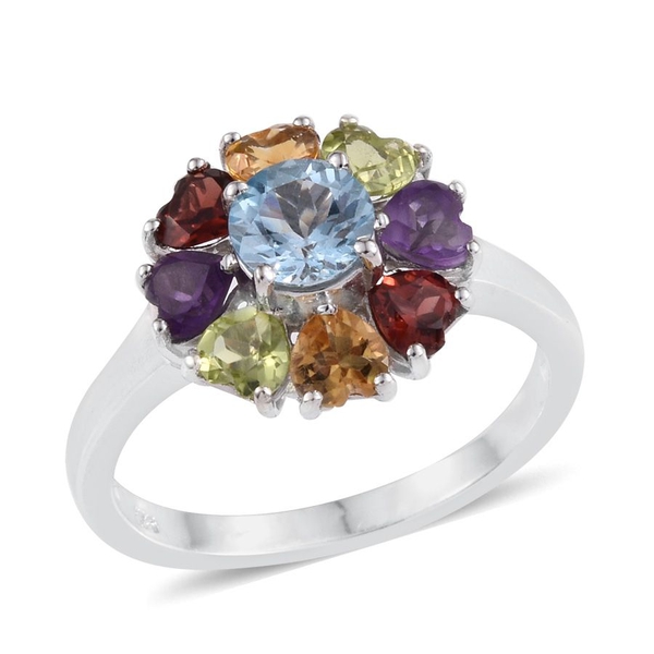 Sky Blue Topaz (Rnd 1.00 Ct), Mozambique Garnet, Hebei Peridot, Amethyst and Citrine Ring in Platinu