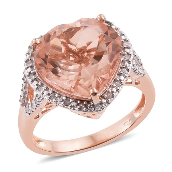 Galileia Blush Pink Quartz (Hrt), Diamond Heart Ring in Rose Gold Overlay Sterling Silver 9.000 Ct.