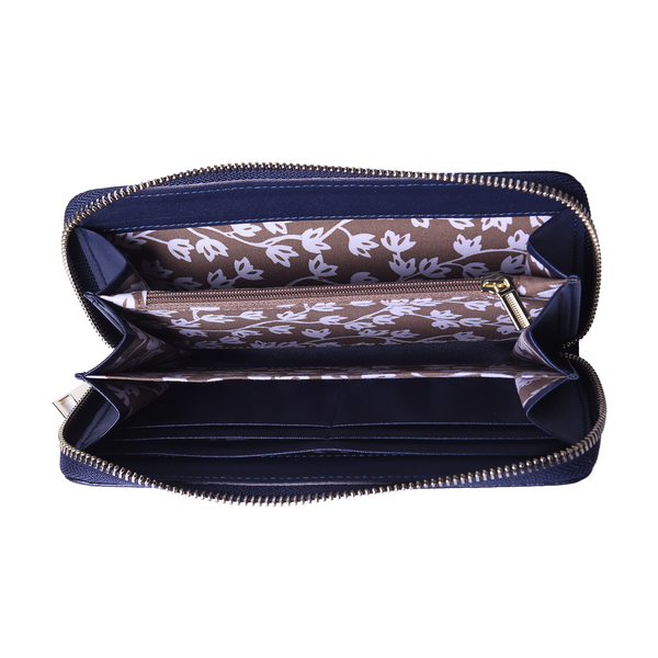 SENCILLEZ 100% Genuine Leather Croc Embossed Pattern Long Size Wallet with Zipper Closure (Size 19x10x2Cm) - Black