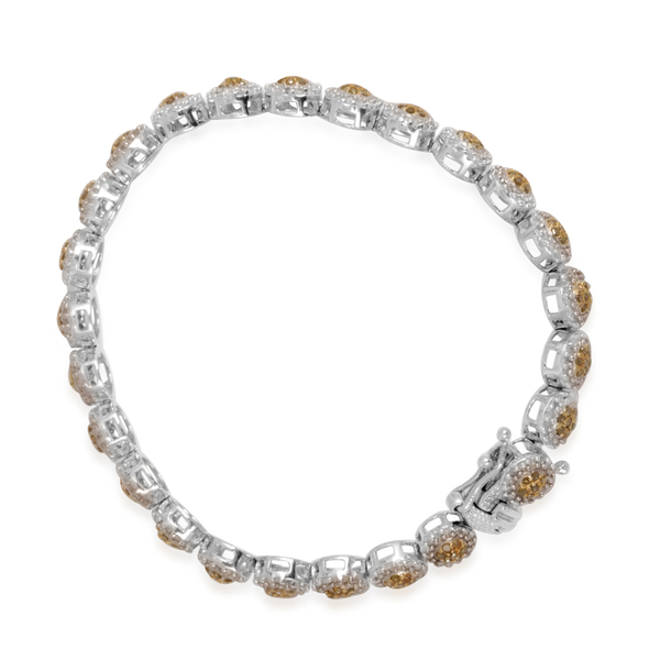 Yellow Diamond (Rnd), Diamond Bracelet in Platinum Overlay Sterling Silver (Size 7) 3.550 Ct.