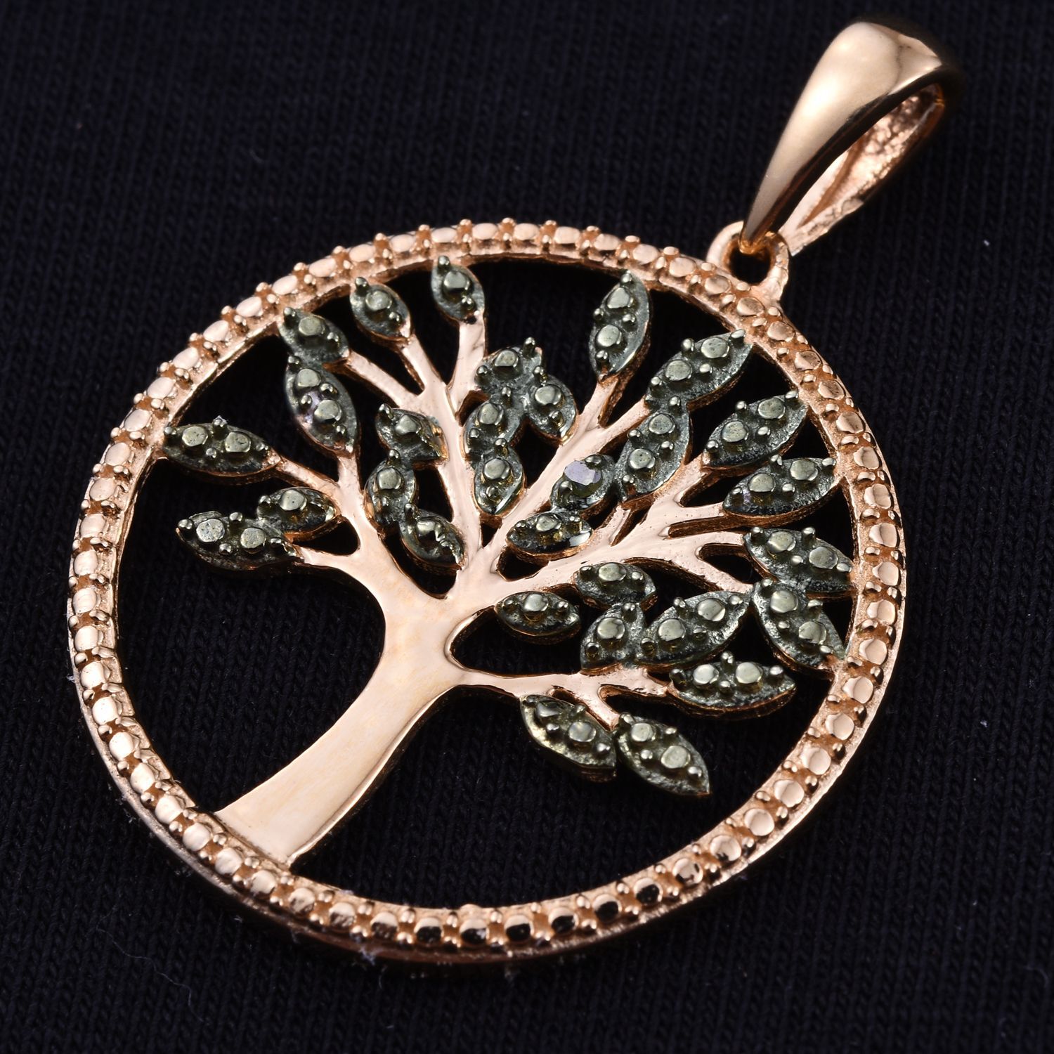 Green Diamond (Rnd) Tree Pendant in 14K Gold Overlay Sterling Silver