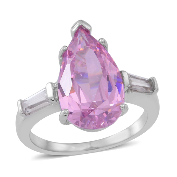 ELANZA AAA Simulated Kunzite (Pear), Simulated White Diamond Ring in Rhodium Plated Sterling Silver