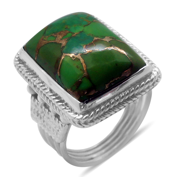 Royal Bali Collection Mojave Green Turquoise (Oct) Solitaire Ring in Sterling Silver 12.770 Ct.