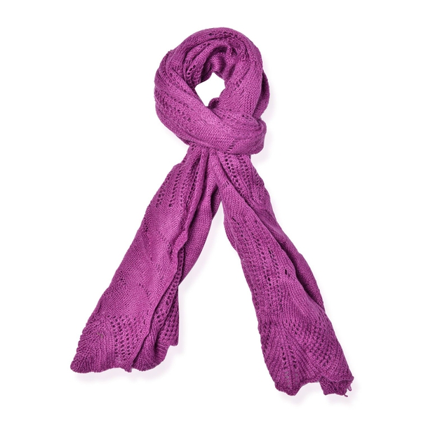Lace Design Purple Colour Knitted Scarf (Size 180x60 Cm)