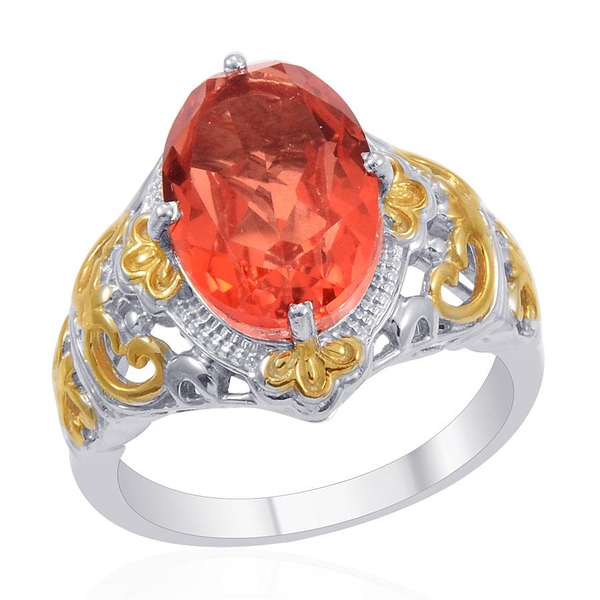Designer Collection Sunfire Orange Doublet Quartz (Ovl) Solitaire Ring in 14K YG and Platinum Overla