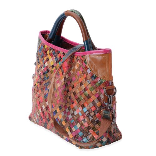 Morocco Collection 100% Genuine Leather Hand Woven Tote Bag with Removable Shoulder Strap (Size ...