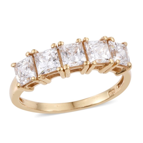 Lustro Stella - 14K Gold Overlay Sterling Silver (Sqr) 5 Stone Ring Made with Finest CZ