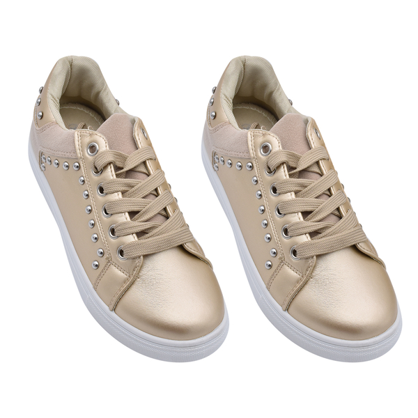 DOD- Faux Leather Studded Trainers in Gold Colour (Size 3)