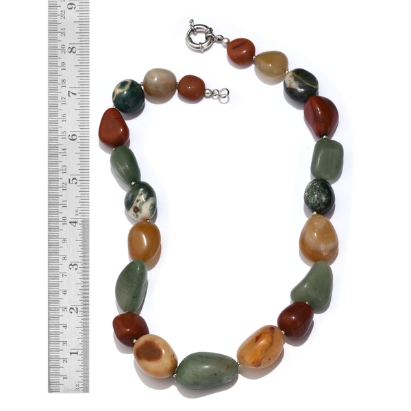 Multi Colour Agate Necklace (Size 20) in Silver Tone 588.750 Ct.