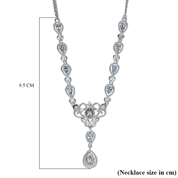 Espirito Santo Aquamarine and Natural Cambodian Zircon Necklace (Size - 18 with 2 Inch Extender) in Platinum Overlay Sterling Silver, Silver Wt. 11.80 Gms