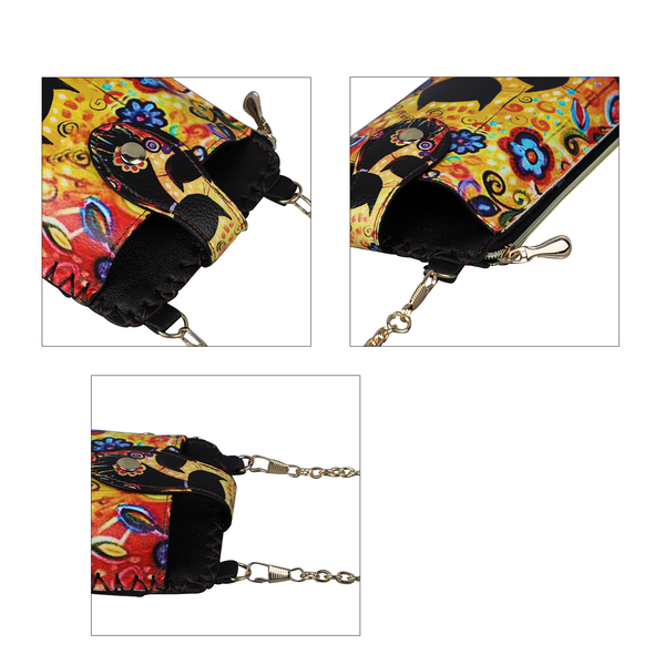 Stylish Cat Pattern Mobile Phone Bag with Chain Shoulder Strap (Size 18x10cm) - Yellow