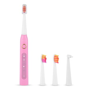 Sonic Electric Toothbrush with 4 Interchangeable Heads and USB Charging Cable (Size 23x3 Cm) - Pink