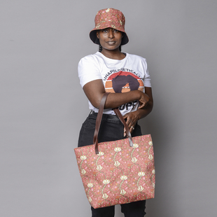 Navy and Flower Pattern Tote Bag with Zipper Closure with FREE Matching Hat