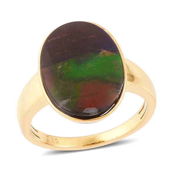 Canadian Ammolite (Ovl) Solitaire Ring in Yellow Gold Overlay Sterling Silver 6.000 Ct.