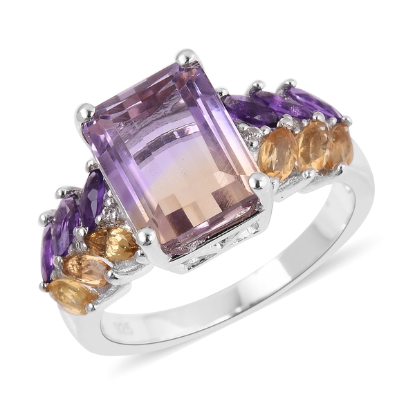 5.49 Ct Ametrine and Multi Gemstone Classic Ring in Rhodium Plated Silver