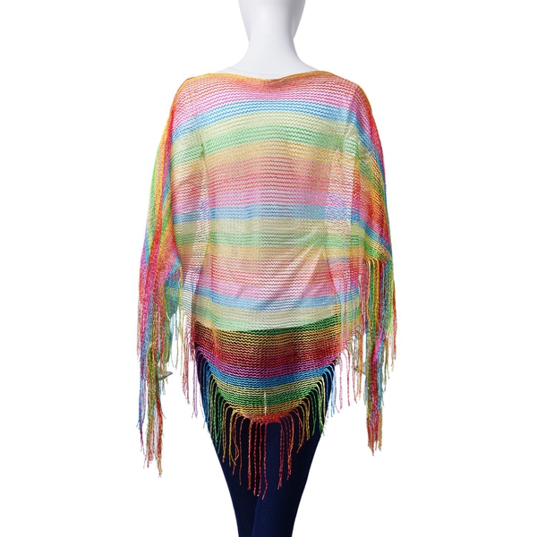 Multi Colour Poncho with Tassels (Size 165x60 Cm)
