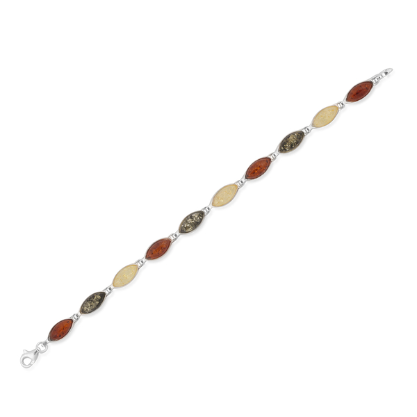 Baltic Multi Colour Amber (Mrq) Bracelet (Size 8) in Sterling Silver