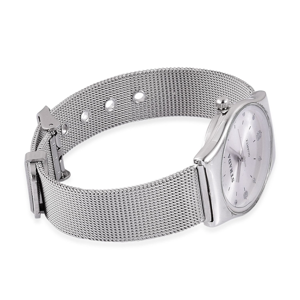 STRADA Japanese Movement Silver Dial Water Resistant Watch in Silver Tone with Stainless Steel Back and Chain Strap