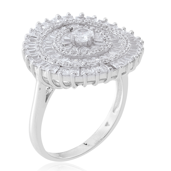 ELANZA Simulated White Diamond (Rnd) Ring in Rhodium Plated Sterling Silver, Silver wt 5.63 Gms. Number of Simulated Diamonds 132