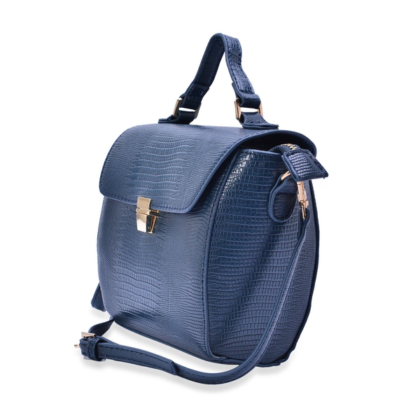 Croc Embossed Navy Blue Colour Crossbody Bag with Adjustable and Removable Shoulder Strap (Size 17x16x5 Cm)