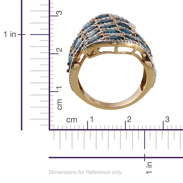 Malgache Neon Apatite (Ovl), Diamond Ring in 14K Gold Overlay Sterling Silver 4.520 Ct.