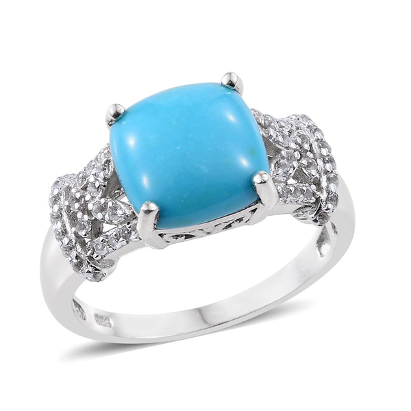 4.50 Ct Turquoise and White Topaz Ring in Platinum Plated Silver