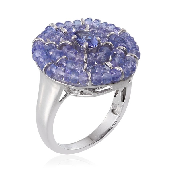 Tanzanite (Rnd) Cluster Ring in Platinum Overlay Sterling Silver 7.400 Ct.