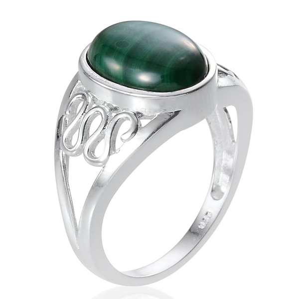Malachite (Ovl) Solitaire Ring in Sterling Silver 5.750 Ct.