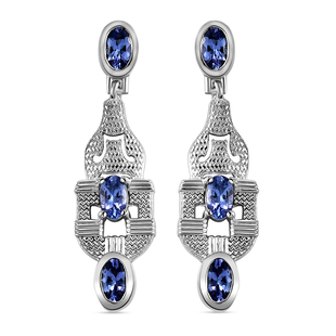 Tanzanite Dangling Earrings (With Push Back) in Platinum Overlay Sterling Silver 1.51 Ct.