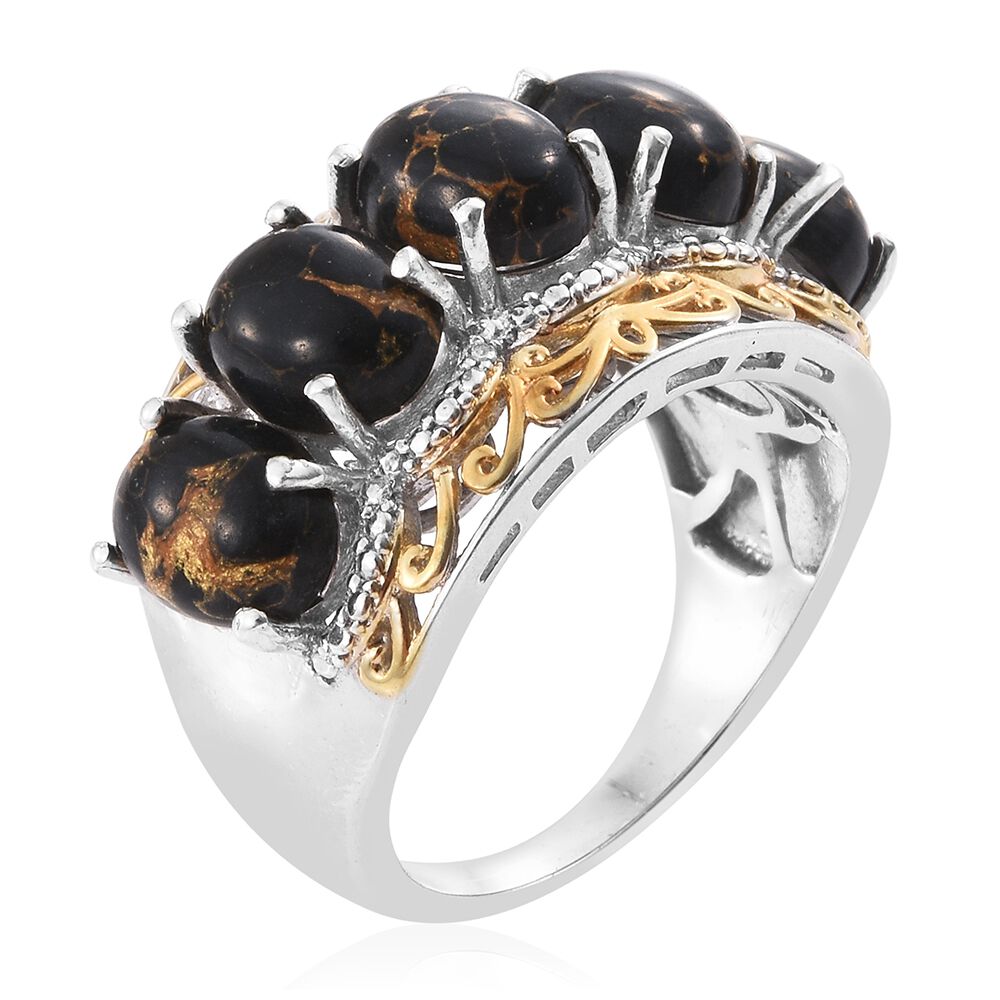 Arizona Mojave Black Turquoise (Ovl) 5 Stone Ring in Platinum and Yellow Gold Overlay Sterling Silver 8.000 Ct.
