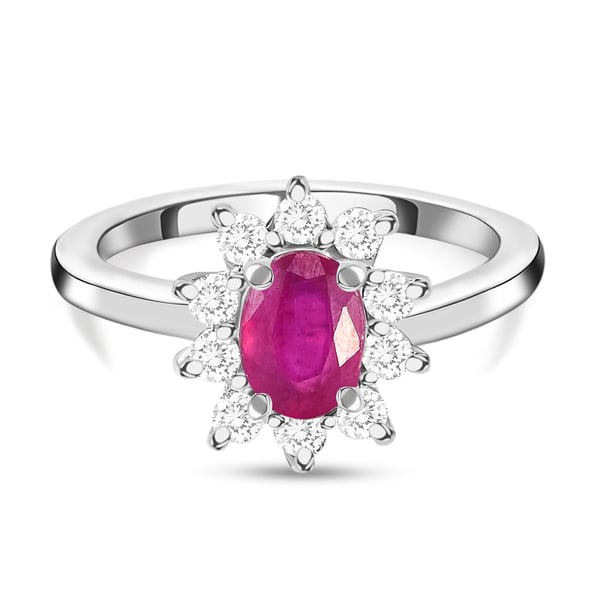 African Ruby and Natural Cambodian Zircon Ring in Platinum Overlay Sterling Silver 1.75 Ct.