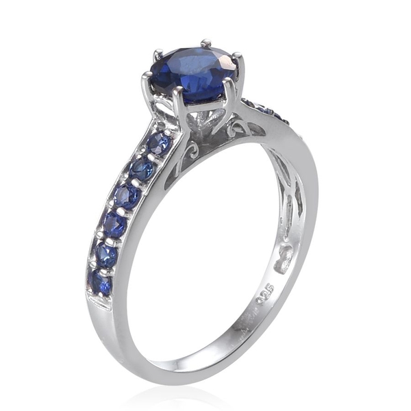 Simulated Blue Sapphire (Rnd) Ring in Platinum Overlay Sterling Silver