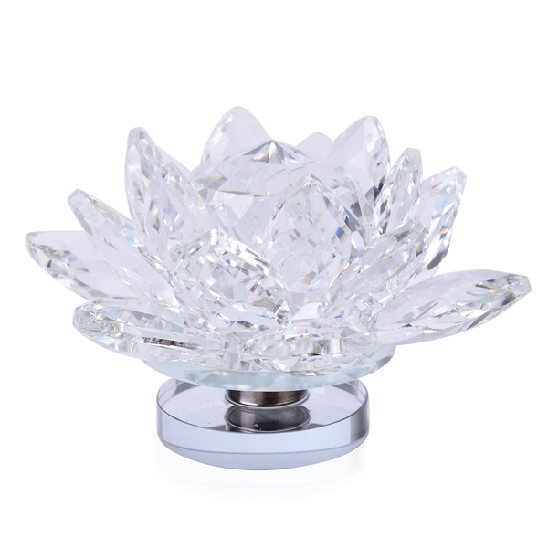 AAA  White Austrian Crystal and Faceted Glass Lotus with Thickened Rotating Mirror Base