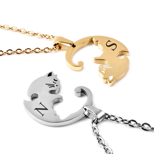Personalised Engravable Kitty Necklcae, Set of 2, Size 21.5 Inch, Stainless Steel