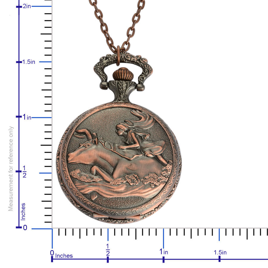 STRADA Japanese Movement Roman Number Dial ZODIAC Taurus Pocket Watch with Chain (Size 32) in Rose Tone