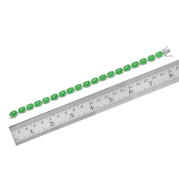 Green Jade (Ovl) Bracelet (Size 7) in Platinum Overlay Sterling Silver 34.500 Ct.