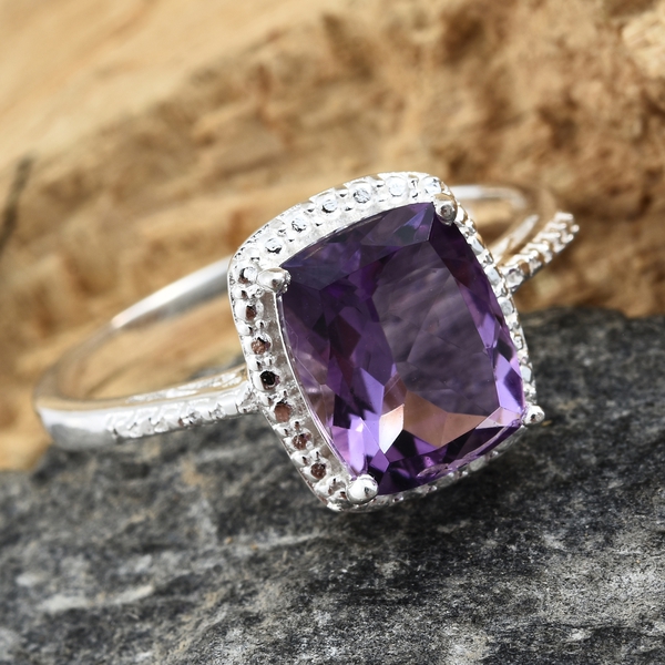 Amethyst (Cush) Solitaire Ring in Sterling Silver 2.750 Ct.