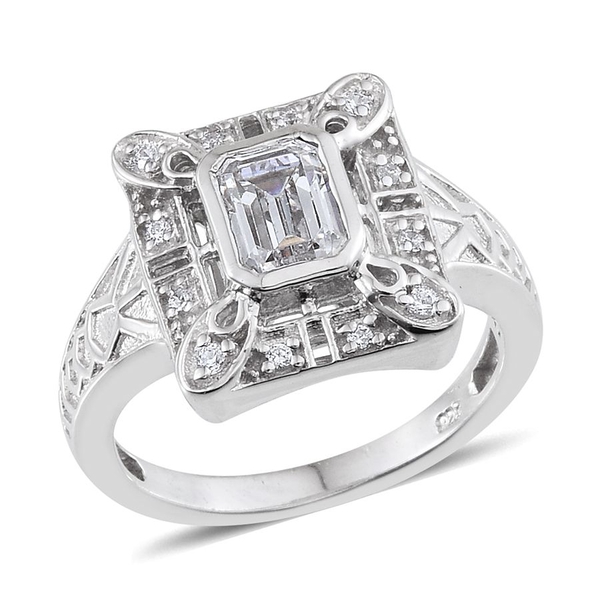 Lustro Stella - Platinum Overlay Sterling Silver (Oct) Ring Made with Finest CZ