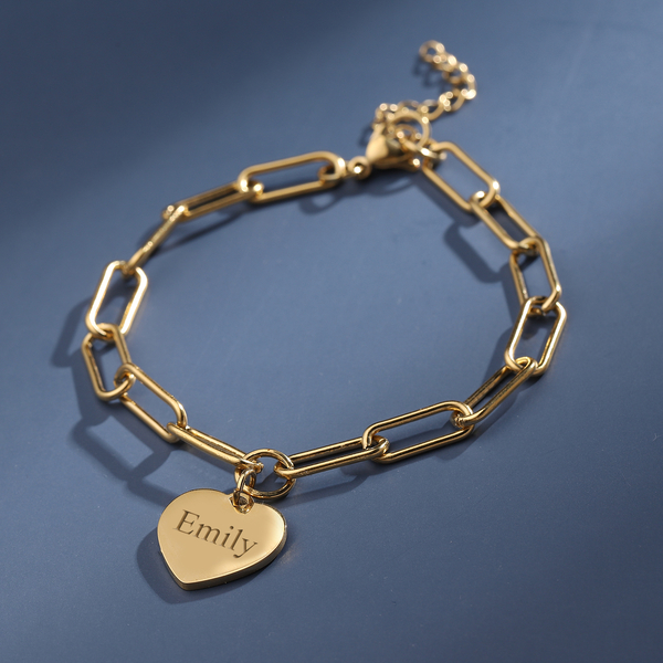 Personalised Engravable Paperclip Heart Bracelet in Stainless Steel, Size 7.5+1"