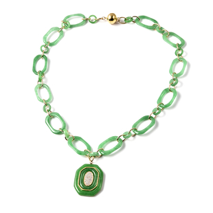 Green Jade and Natural Cambodian Zircon Necklace (Size 23) in Yellow Gold Overlay Sterling Silver 87