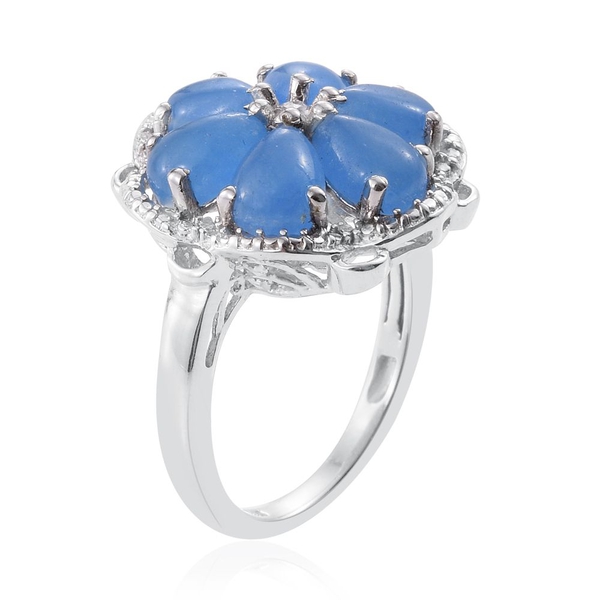 Blue Jade (Pear), Natural Cambodian Zircon Floral Ring in Platinum Overlay Sterling Silver 6.000 Ct.