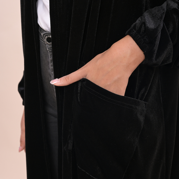 Close Out Deal - Stylish Long Velvet Cardigan (Size 95x55x70 Cm) - Black