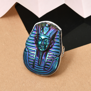 Sajen Silver CULTURAL FLAIR Collection- Pharaoh Carved Simulated Emerald and Caribbean Rainbow Doubl