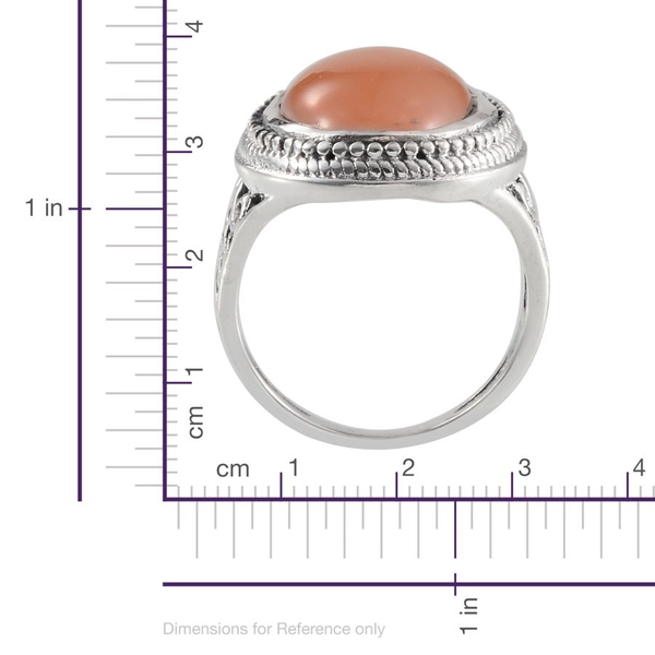 Jewels of India Mitiyagoda Peach Moonstone (Ovl) Solitaire Ring in Sterling Silver 8.800 Ct.