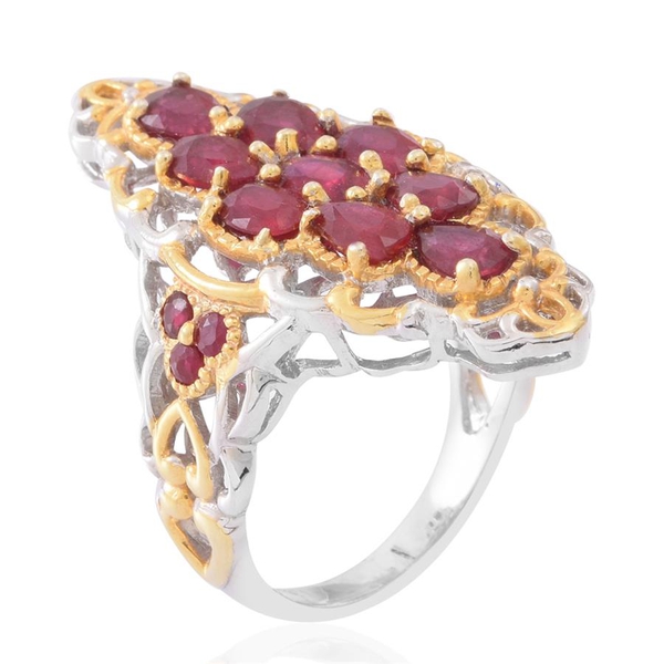 African Ruby (Ovl), Ruby Ring in Rhodium and Gold Overlay Sterling Silver 5.000 Ct.