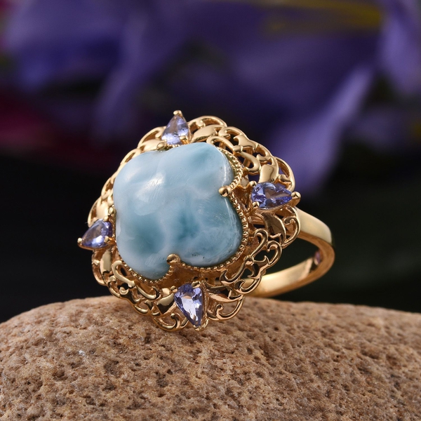 Stefy Larimar, Tanzanite and Pink Sapphire Ring in 14K Gold Overlay Sterling Silver 13.000 Ct.